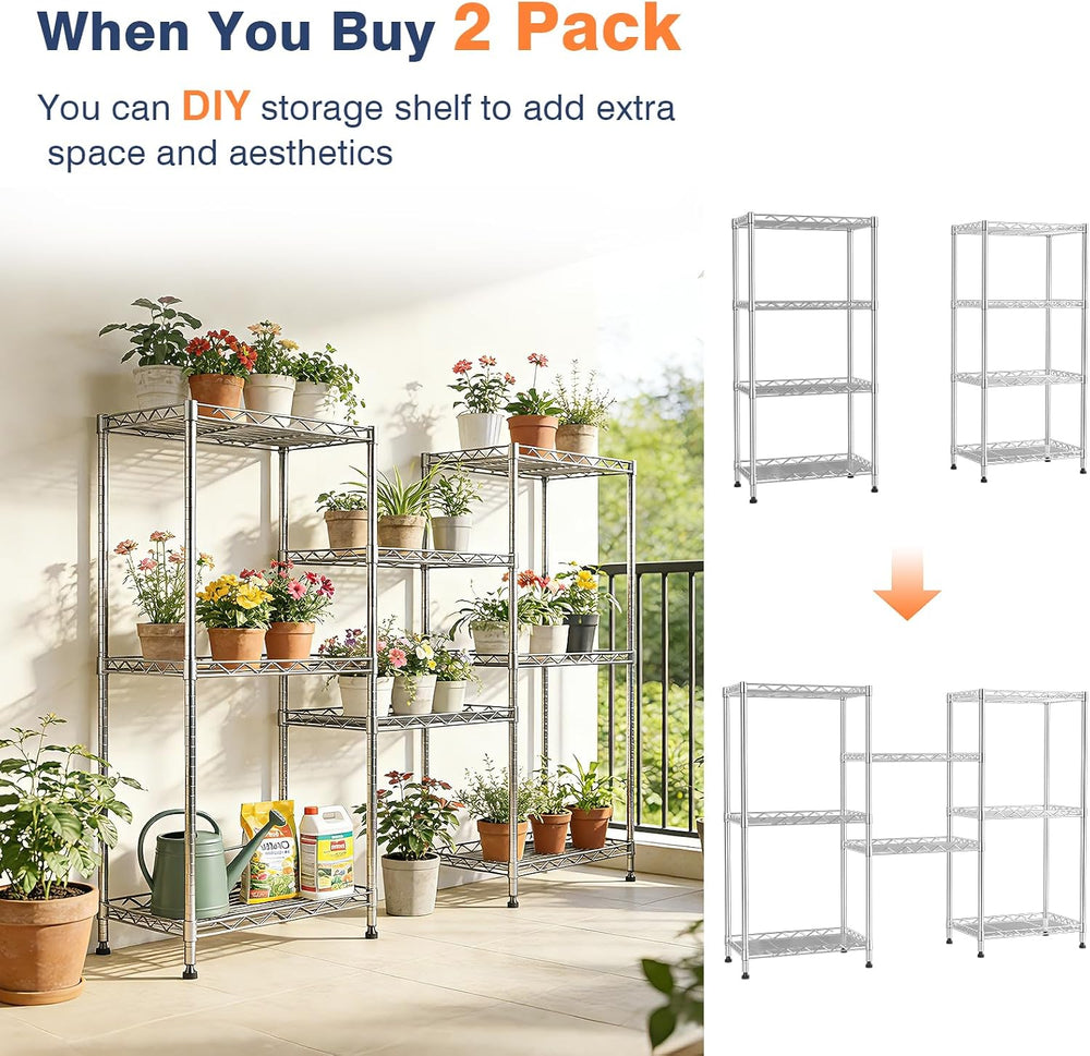 4-Tier Wire Shelf Metal Rack, Narrow Wire Shelving Unit, Small Wire Shelf