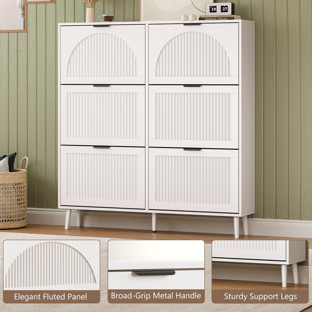 BORNOON Shoe Cabinet for Entryway with 6 Flip Drawers, Slim Wooden Shoe Stora...