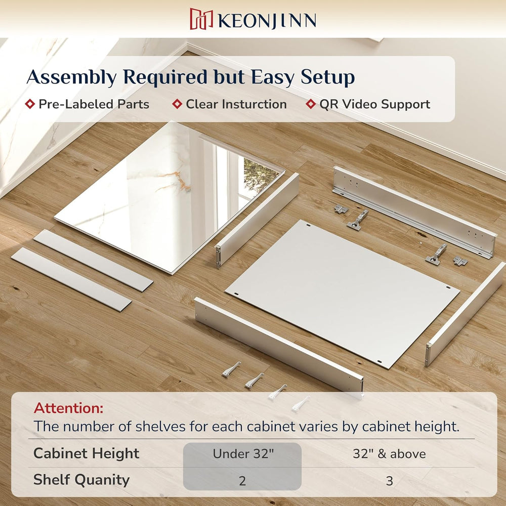 Keonjinn 48 x 26 Inch Bathroom Medicine Cabinets Mirror, Adjustable Shelves