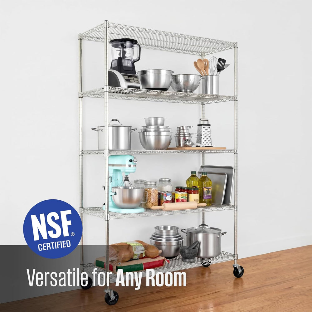 SafeRacks NSF 5-Tier Heavy Duty Wire Shelving Unit w/Wheels, 18"x48"...