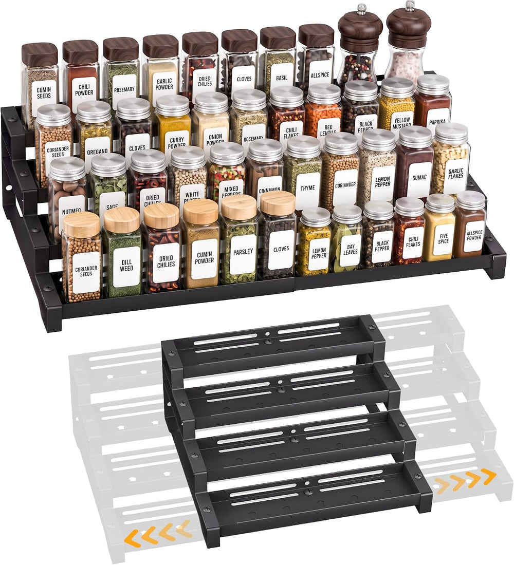 Expandable Spice Rack Organizer for Cabinet, 4-Tier Metal Shelf