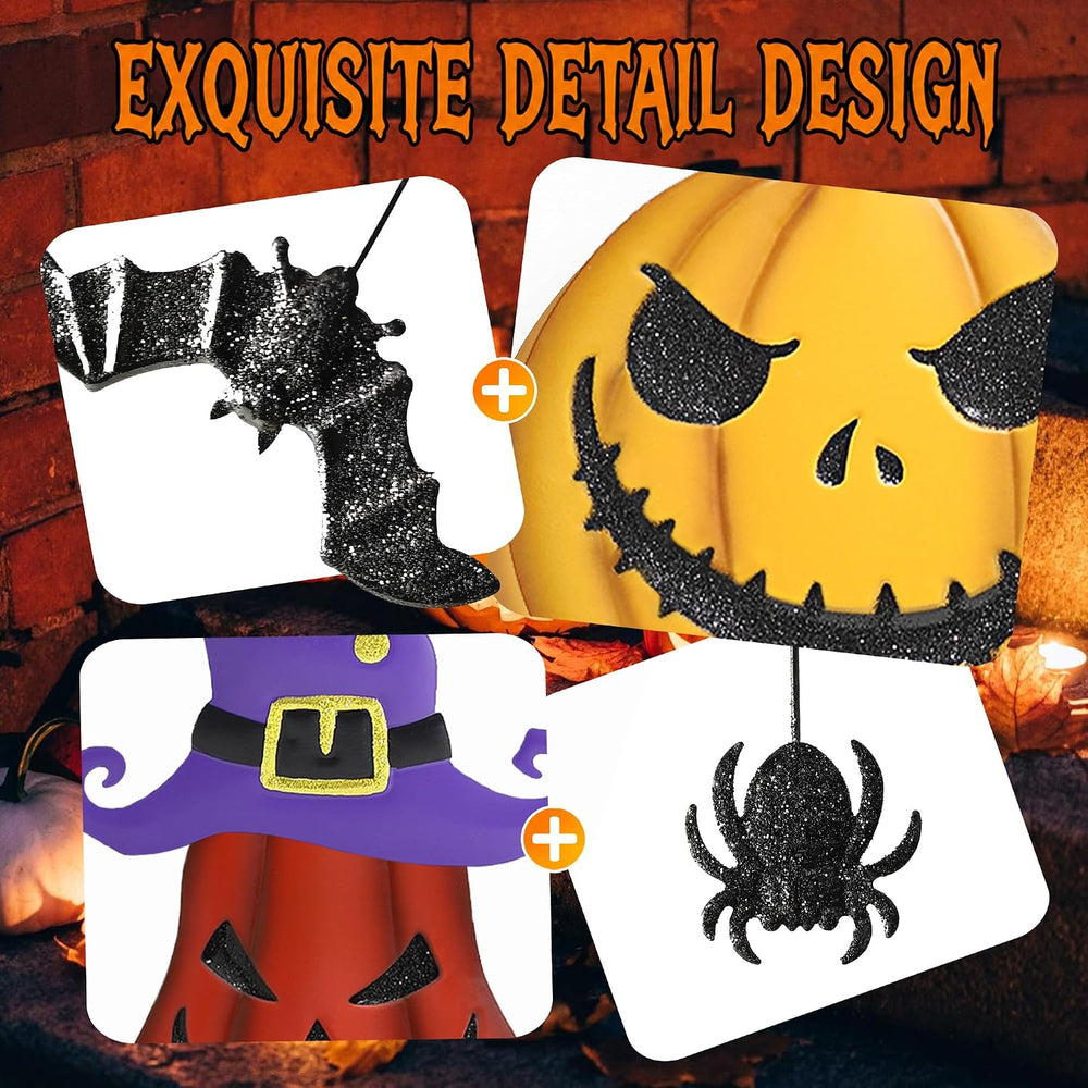 Halloween Garden Stakes - 2 Pack Stacked Metal Pumpkins with Witch Hat