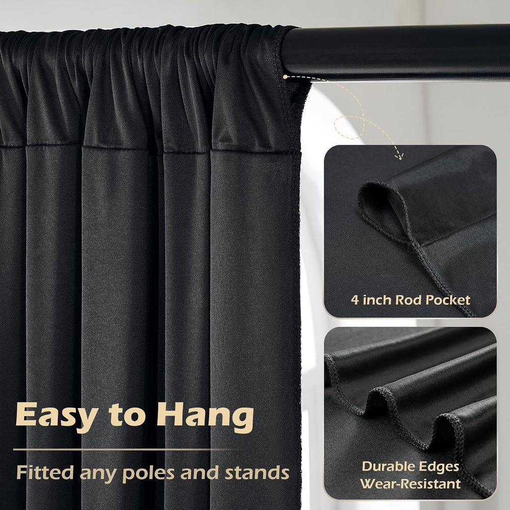 30 ft x 10 ft Wrinkle Free Black Backdrop Curtain for Parties, 6 Panels Silky...