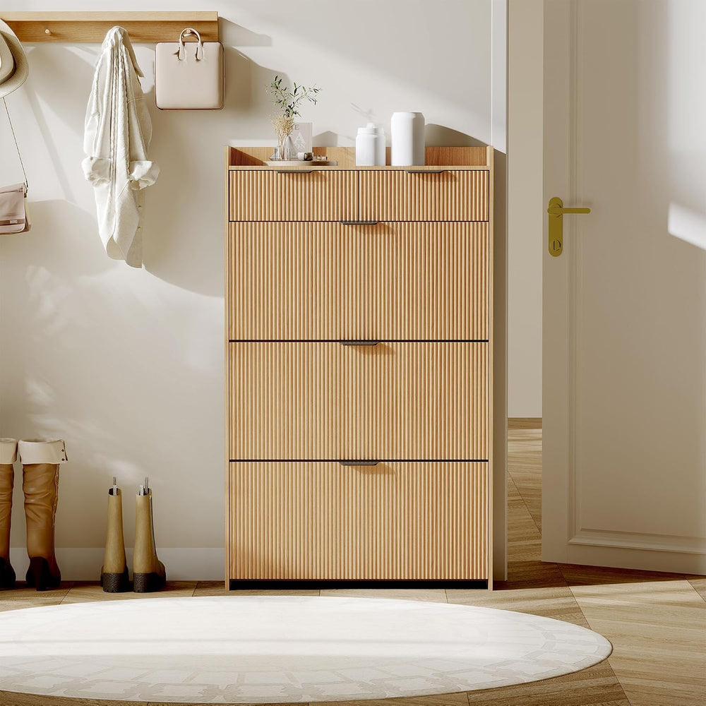 IDEALHOUSE Modern Shoe Cabinet with 3 Flip Drawers & 2 Small Drawers &...