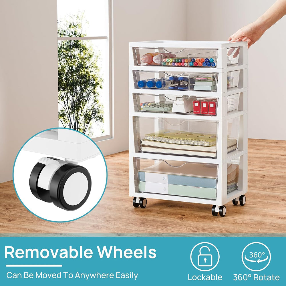 Vtopmart 5-Tier Plastic Drawer Storage Rolling Cart with Wheels
