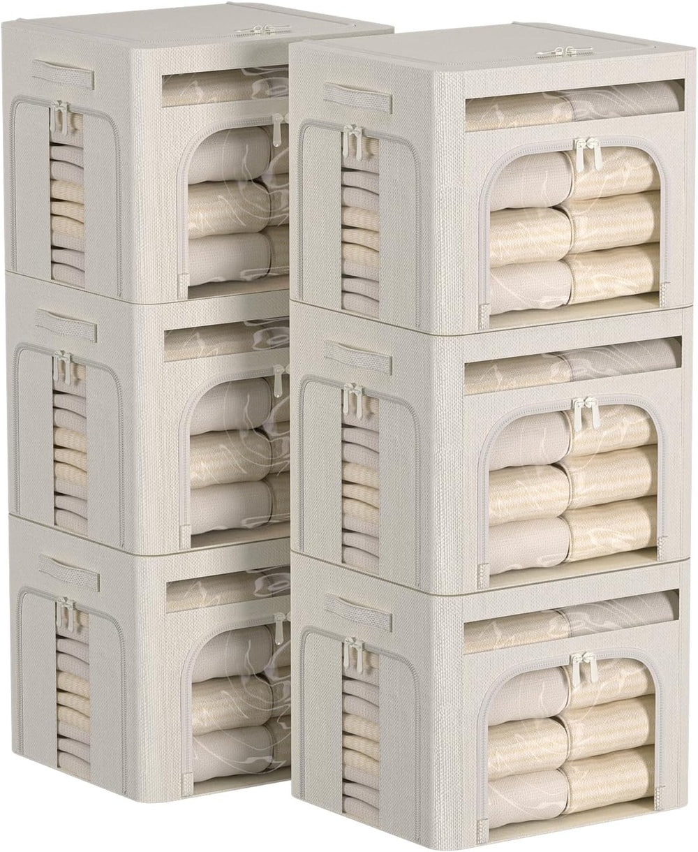 FHSQX 6 Pack Foldable Storage Bins for Clothes Clothes Storage Bins with Meta...