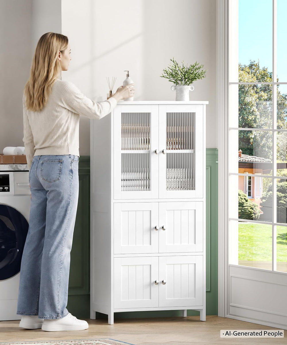 43.3'' H Bathroom Storage Cabinet with 6 Doors Adjustable Shelf