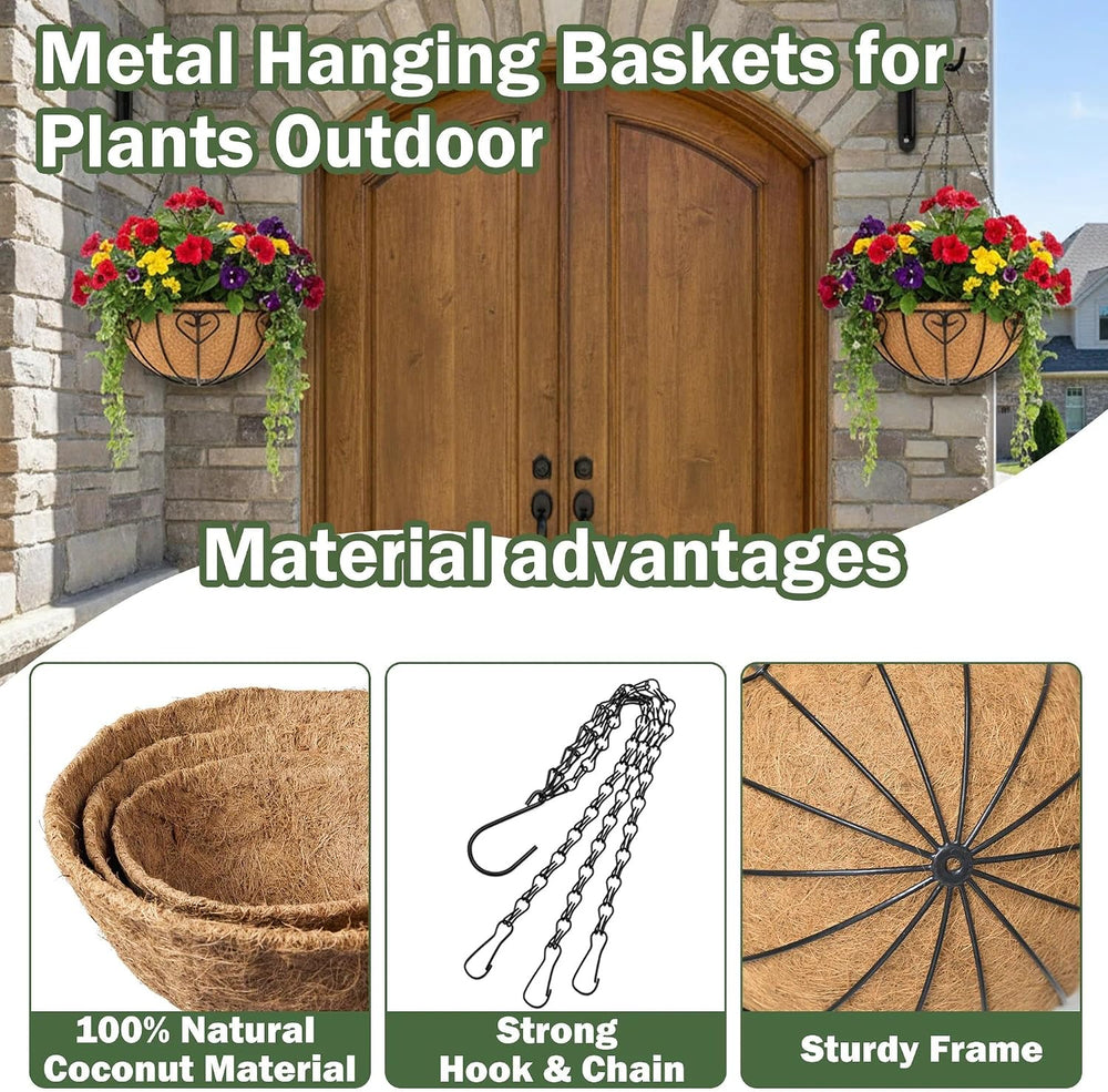 4 Pack 16 Inch Hanging Planters for Outdoor Plants, Metal Hanging Basket with...