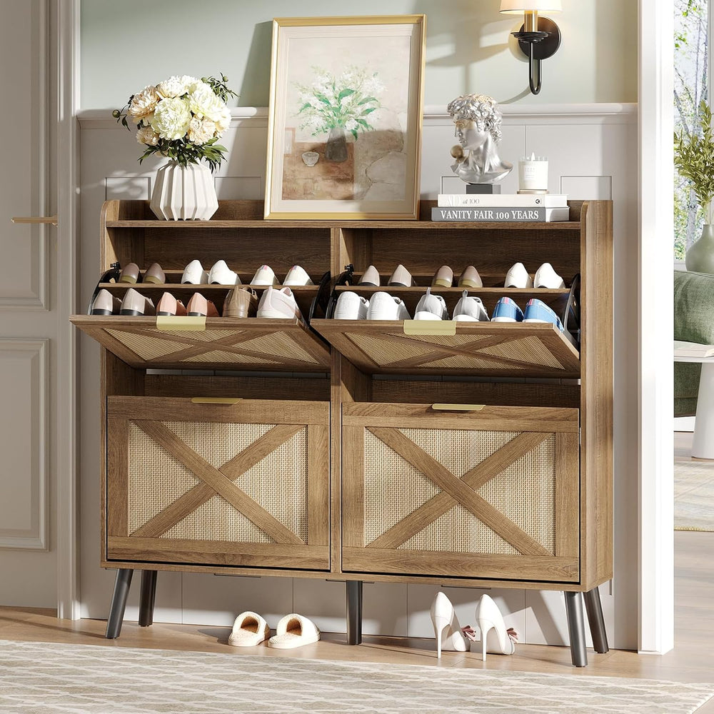Maupvit Large Shoe Storage Cabinet with 4 Flip Drawers, Narrow Shoe Cabinet f...