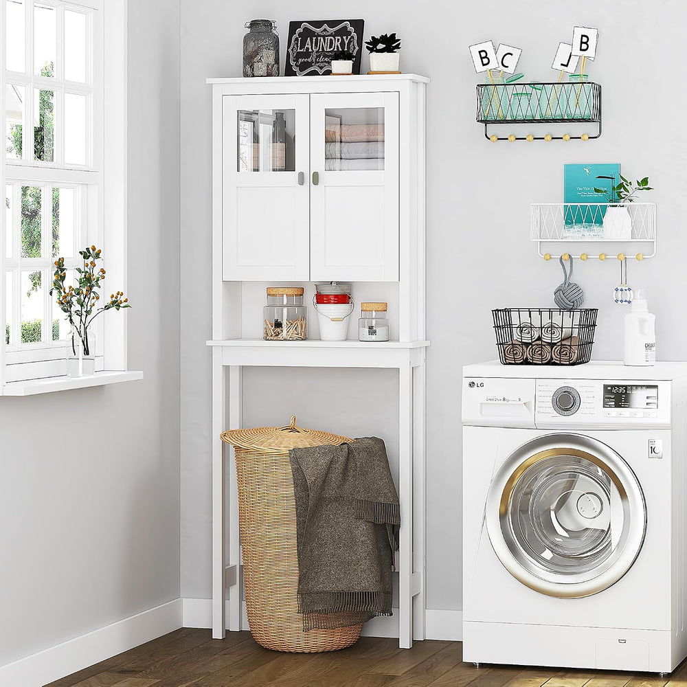 Spirich Bathroom Over the Toilet Storage Cabinet with Glass Doors, White