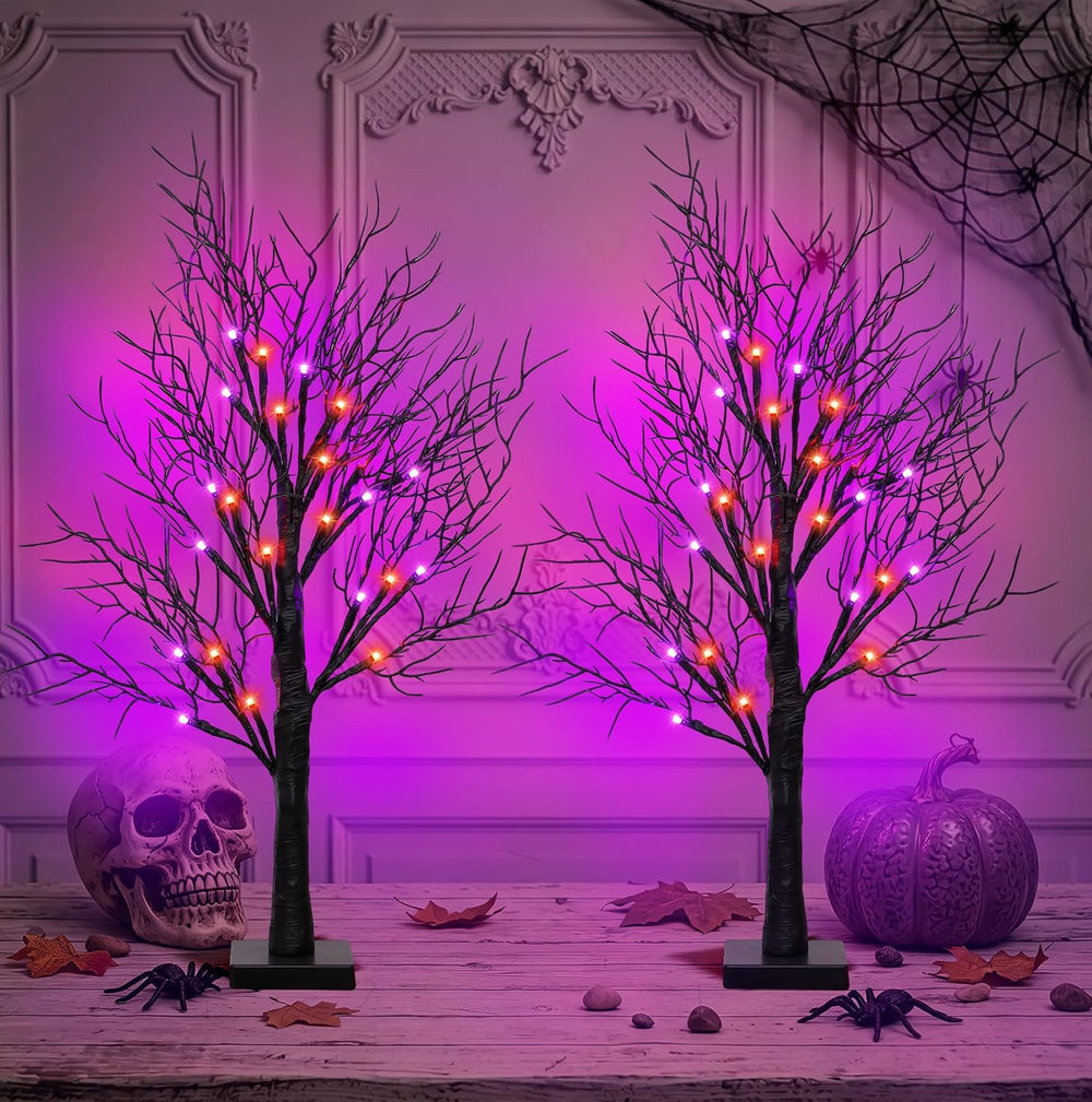 2 Pack 24 Inch Spooky Black Halloween Tree Decorations for Indoor Home Table,...