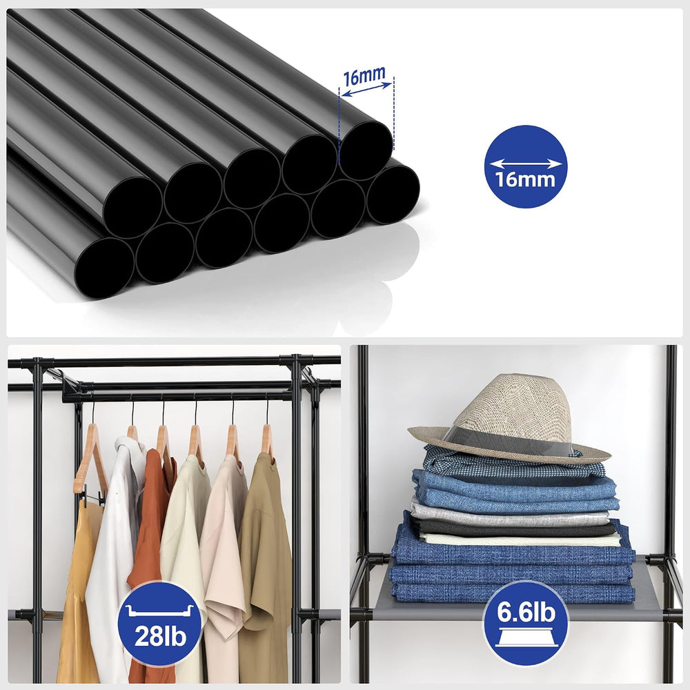 Portable Closet, Wardrobe Closet with 10 Storage Shelves and 2 Hanging Rods, ...