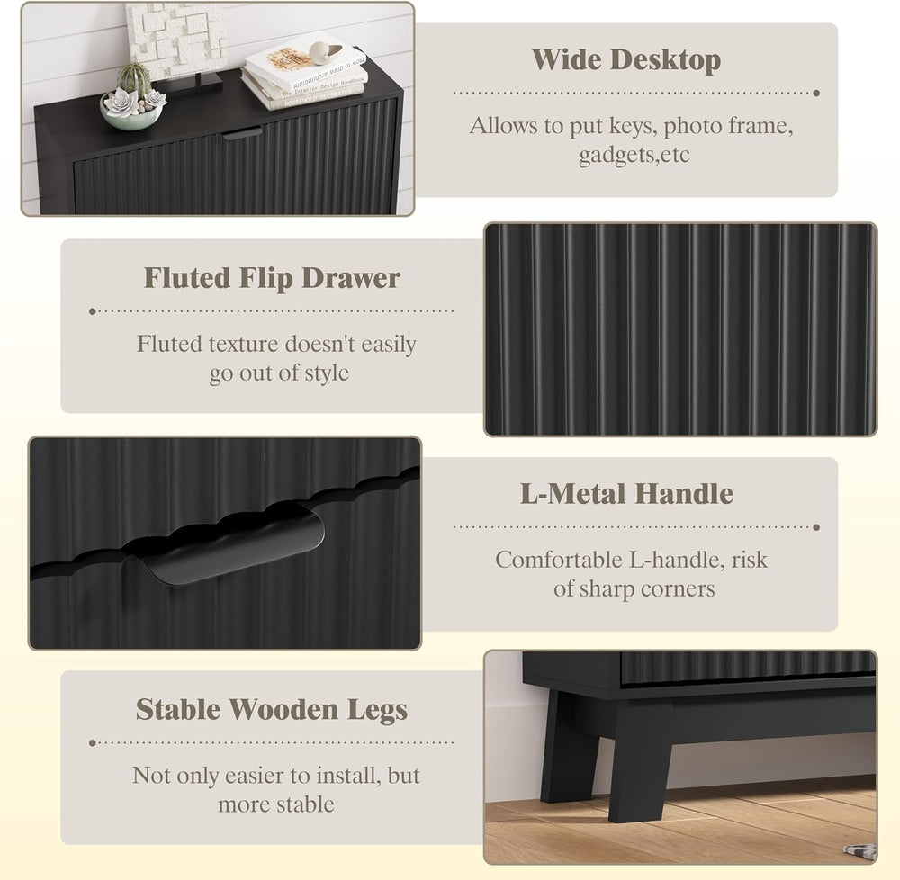 Shoe Cabinet Storage for Entryway with 3 Flip Drawers, Fluted Narrow Shoe Org...