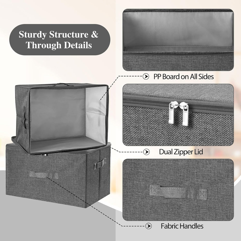 ANMINY Fabric Storage Bins with Zipper Lids, 18"x14"x10", Gray...