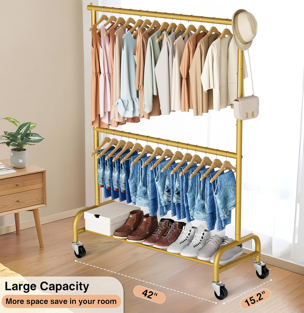 MISSLO Gold Clothing Racks for Hanging Clothes Heavy Duty Clothes Rack Double...