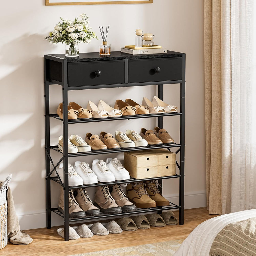 5 Tier Shoe Rack with 2 Drawers, 16-20 Pairs Charcoal
