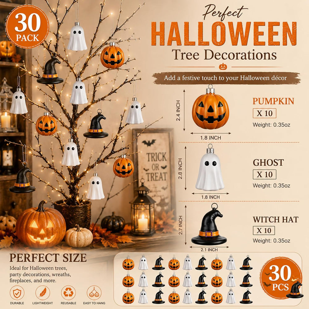 VioraWhite 30 Pcs Halloween Hanging Ornaments Cute Sliver Ghost, Gold Pumpkin...
