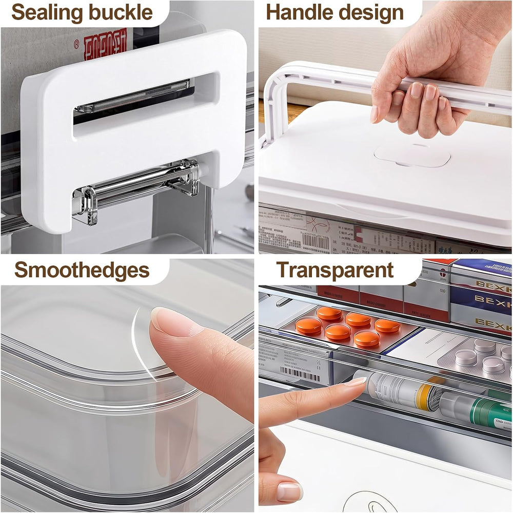 3-Tier Medicine Organizer Storage Box with Handle, Portable First Aid Kit Org...