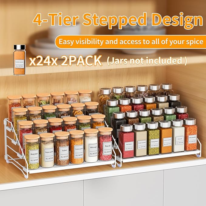 RCHYFEED Spice Rack Organizer for Cabinet, 4 Tier Spice Organization for (2 P...