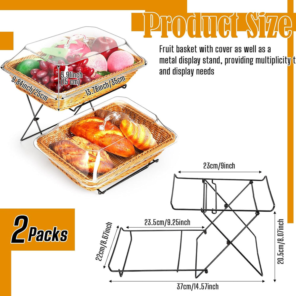Ziliny 2 Pack Imitation Rattan Plastic Bread Basket, Food Cover with Handle