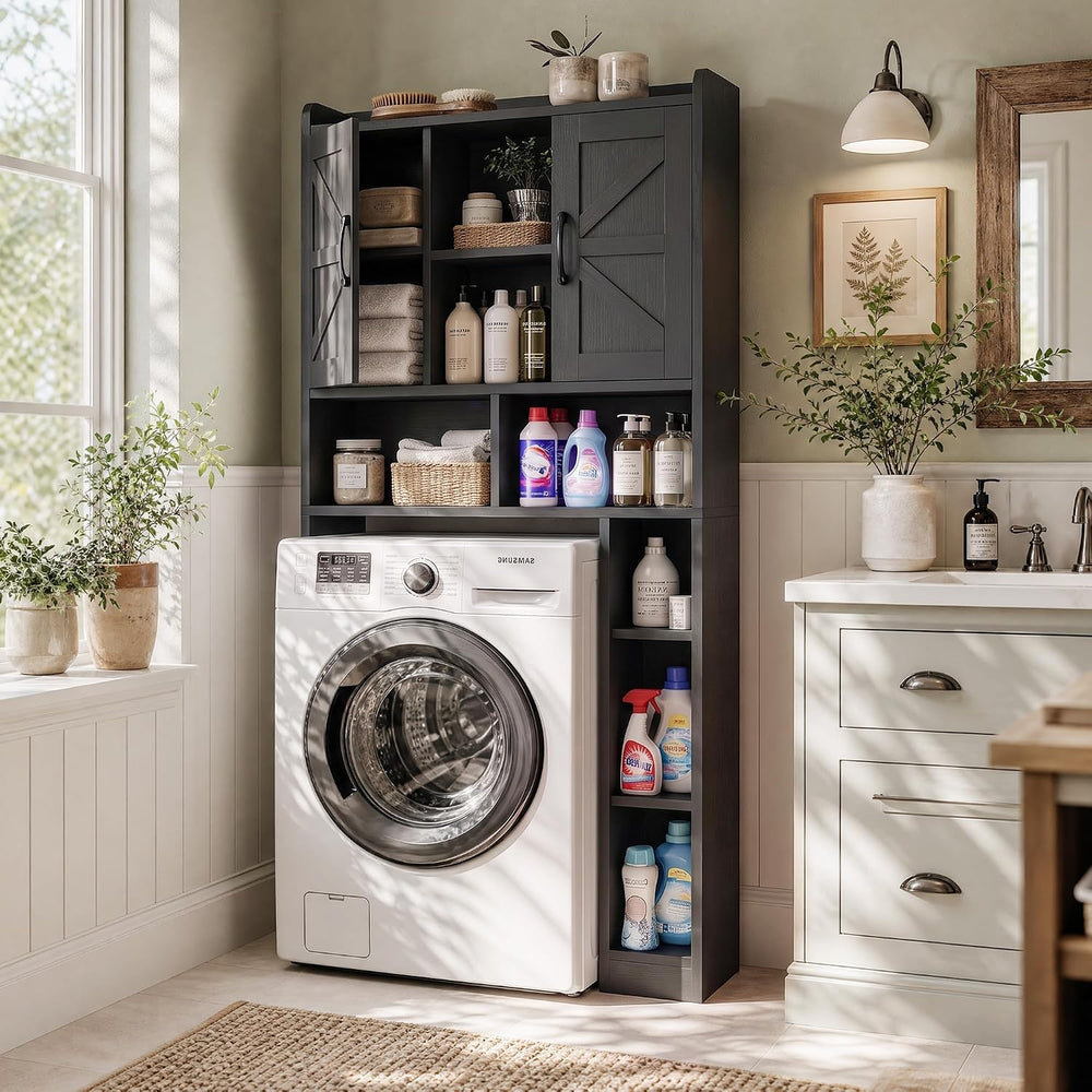 Farmhouse Over The Toilet Storage Cabinet with Barn Door, Reversible Side