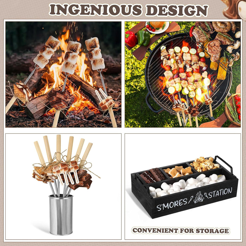 Reallnaive 35 Pcs Smores Station Box Farmhouse, Flame Pattern, Black