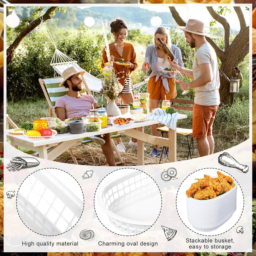 Hsei 50 Pack White Food Baskets, 10.5 x 7 Inch Plastic Fast Food Basket