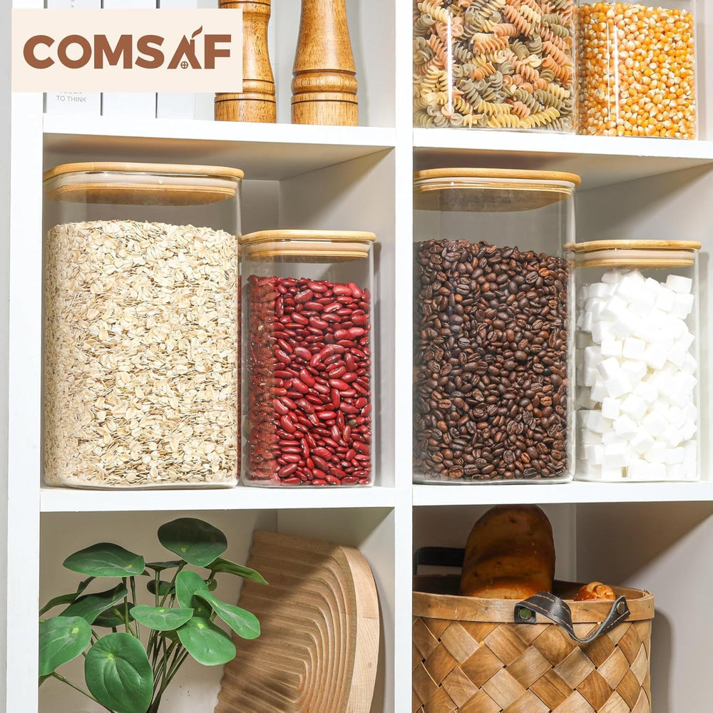 ComSaf Glass Storage Jars with Bamboo Lids 4.6 Qt 2 Pack Large Wide Mouth