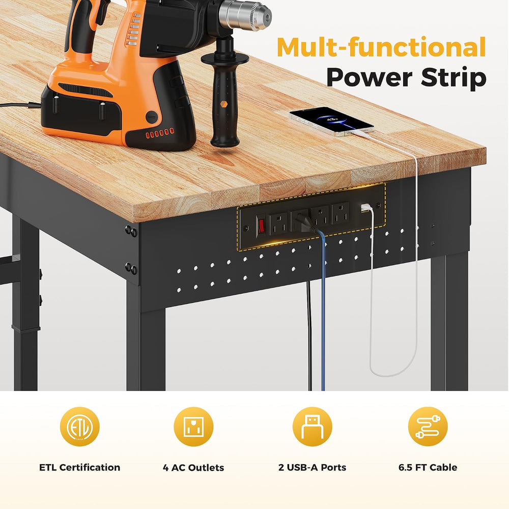 CAMMOO 60" Adjustable Workbench, 2000LBS Max Load, Pegboard & Power ...
