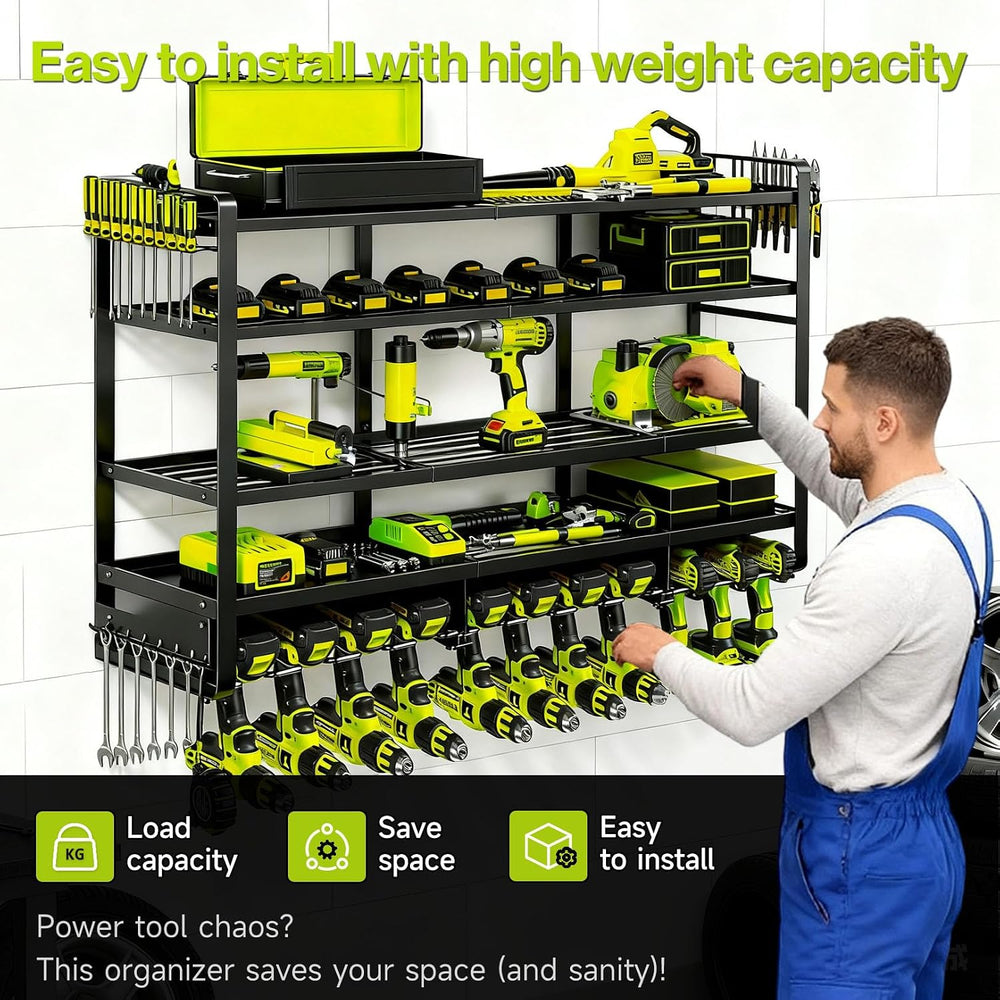 49" Heavy Duty Wall Mount Power Tool Organizer, 4-Tier Storage Rack with...