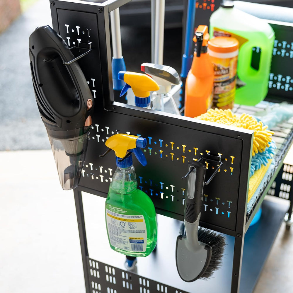 Large Cleaning Caddy with Wheels, 3 Tiered Rolling Cart Auto Detailing Cart, ...