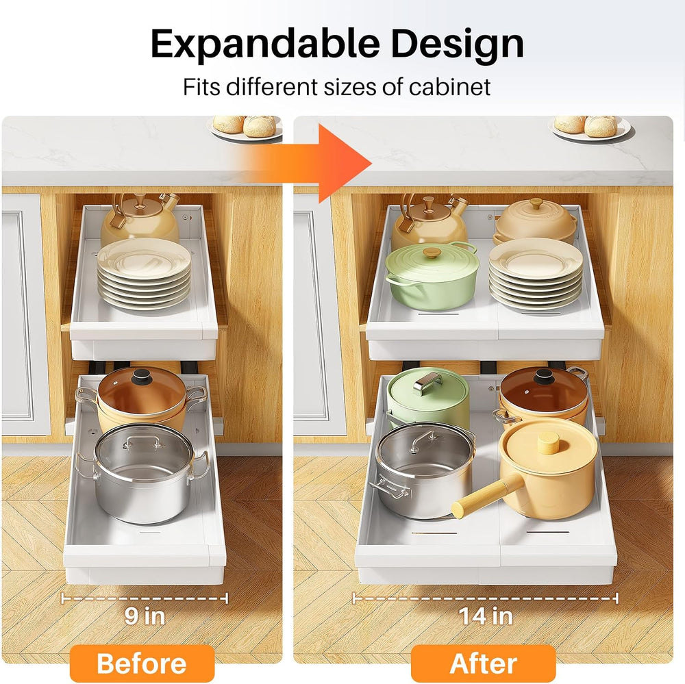 PXRACK Pull out Cabinet Organizer, 2-Pack Expandable(9"-14.2") Sild...