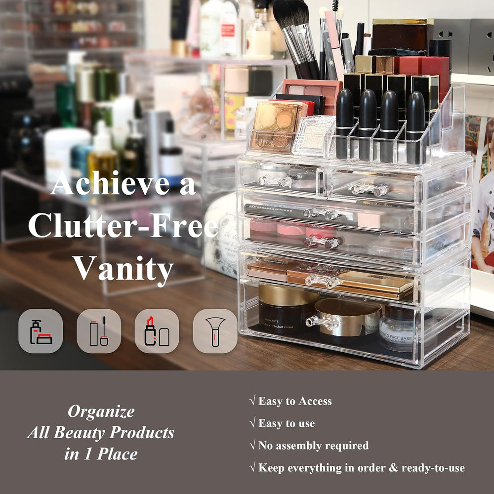 Sea Team 3-Tier Stackable Clear Acrylic Makeup Organizer with Drawers