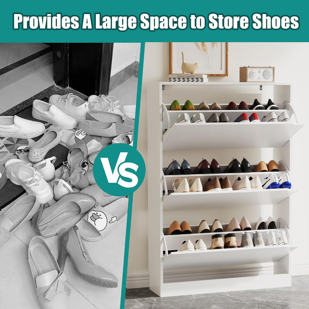 Xixini Shoe Storage Cabinet for Entryway with 3 Flip Drawers, Sturdy Wood Hid...