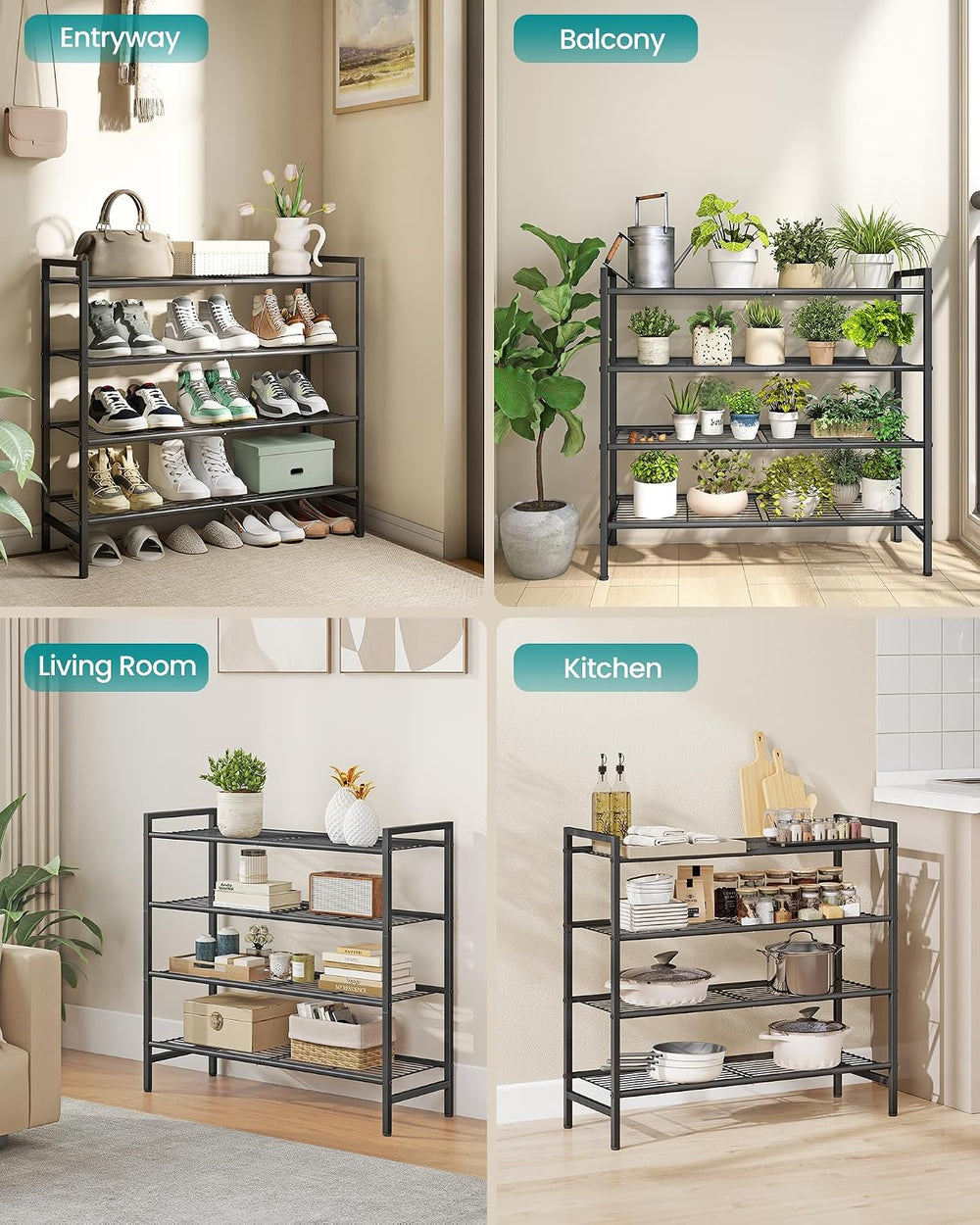 SONGMICS 4-Tier Metal Shoe Rack, Vertical Shelf, Holds up to 20 Pairs