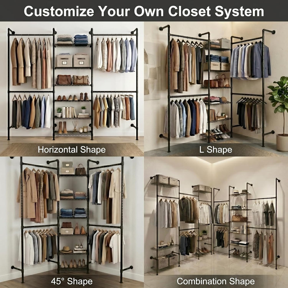 F3 Wall Mounted Closet System, Industrial Pipe Clothing Rack for Hanging Clot...