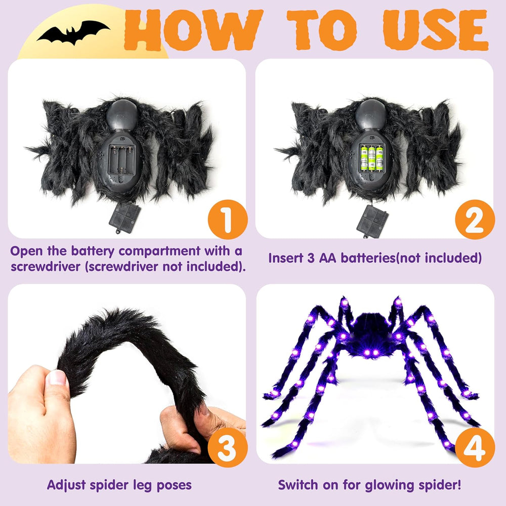 JOYIN 2 Pack 5 Ft Halloween Light Up Spiders Outdoor Decorations, Scary Giant...