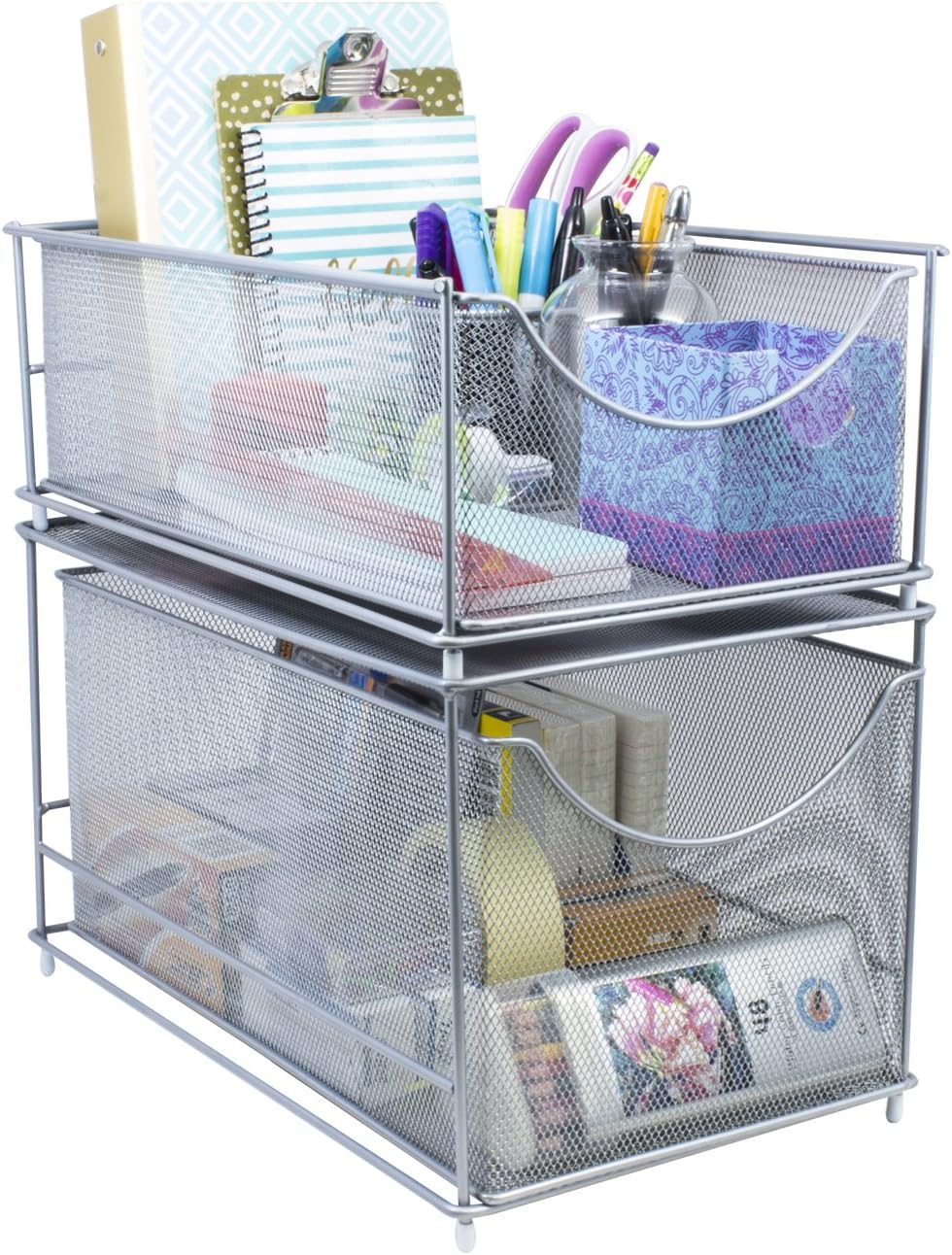 Sorbus Under Sink Organizer, Pull-Out Mesh Drawer (1 Drawer, Silver)
