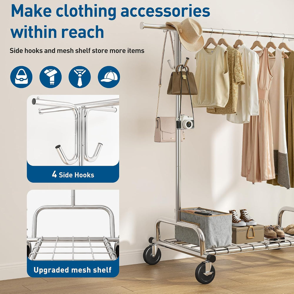 Raybee Heavy Duty Clothes Rack, 75''W Clothing Rack with 4 Hooks &...