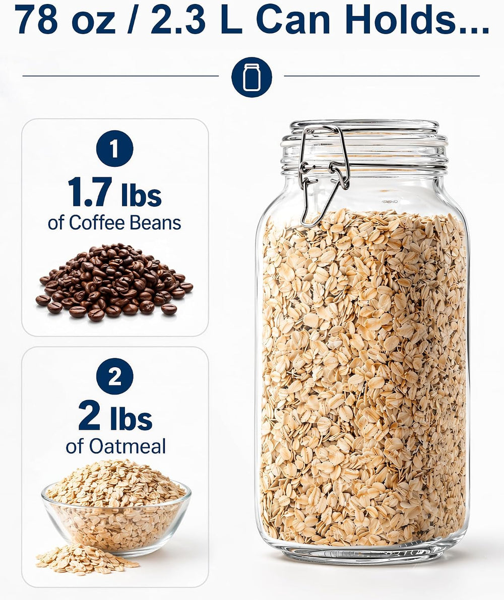 78oz Glass Jars with Airtight Lid, 3 Pack Large Glass Storage Jars