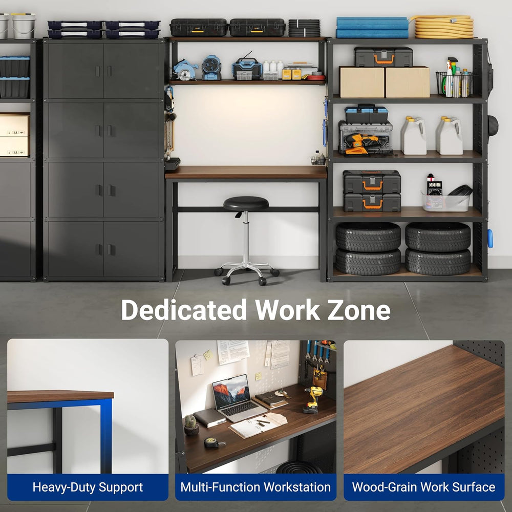 FLEXIMOUNTS 129"L Modular Garage Storage Cabinet with Workbench, Black