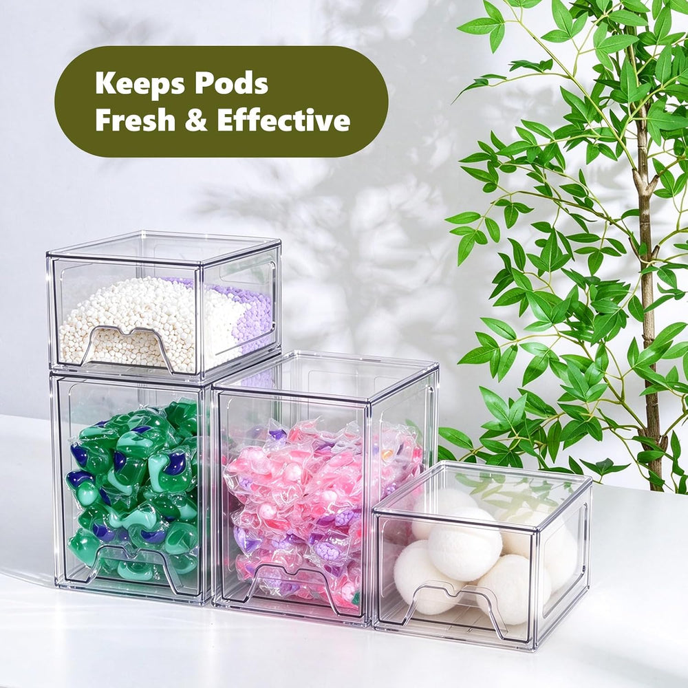 iCASA 4 Pack Laundry Pods & Detergent Container Dryer Sheet Holder, Clear