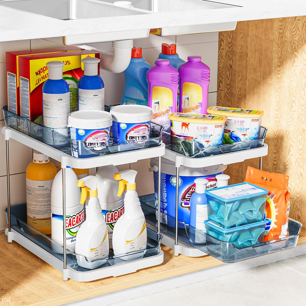 Delamu 2-Tier Multi-Purpose Bathroom Under Sink Organizers and Storage, Stack...