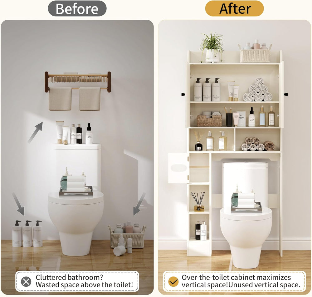 Vipbear Over The Toilet Storage Cabinet, 32.3” W Farmhouse Bathroom Storage C...