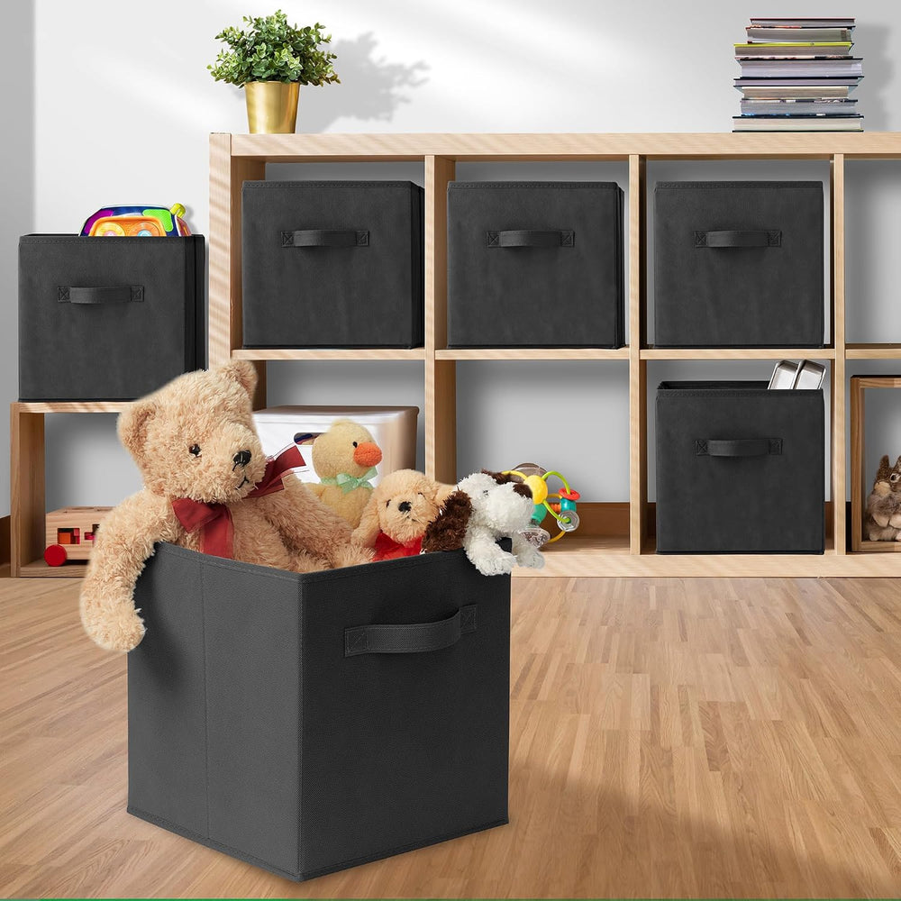 Casafield Set of 12 Collapsible Fabric Cube Storage Bins, Black - 11" Fo...