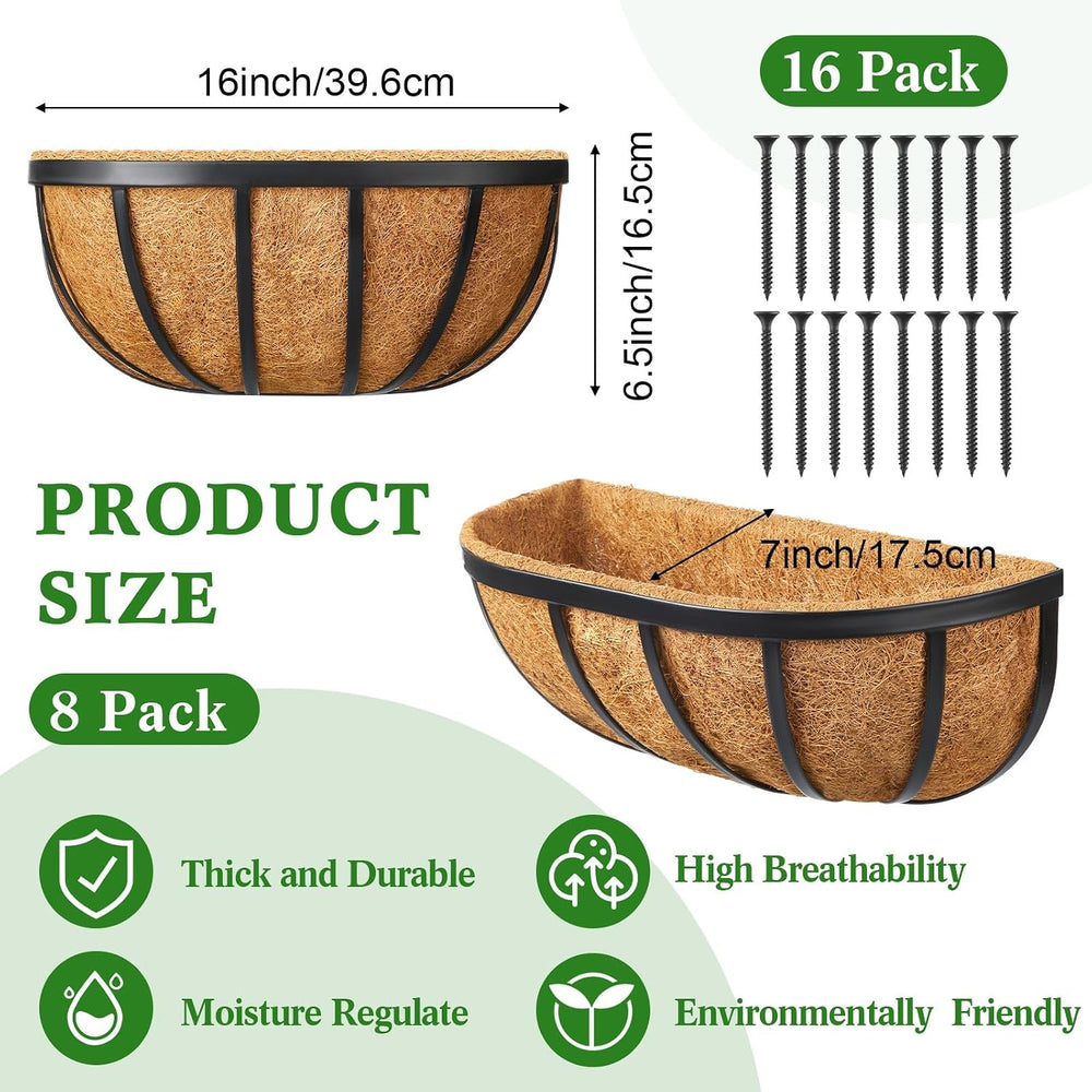 8 Sets 16 Inch Window Deck Railing Planters Boxes with Coconut Liner Outdoor ...