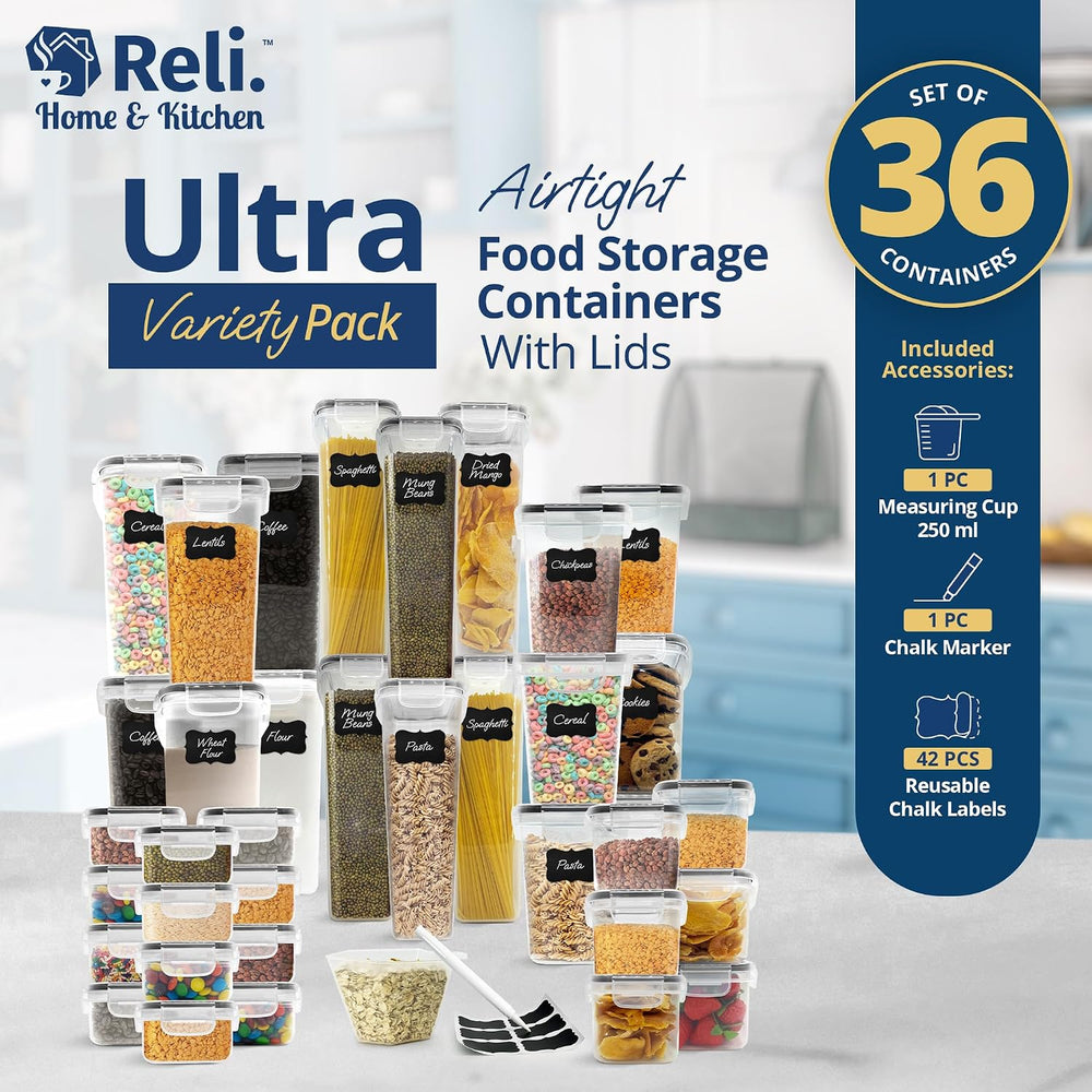 Reli. Pantry Organizers and Storage (36 Sets) Food Containers with Lids