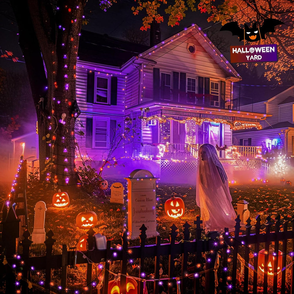 JMEXSUSS 800 LED Orange and Purple Halloween Lights Outdoor with 8 Modes