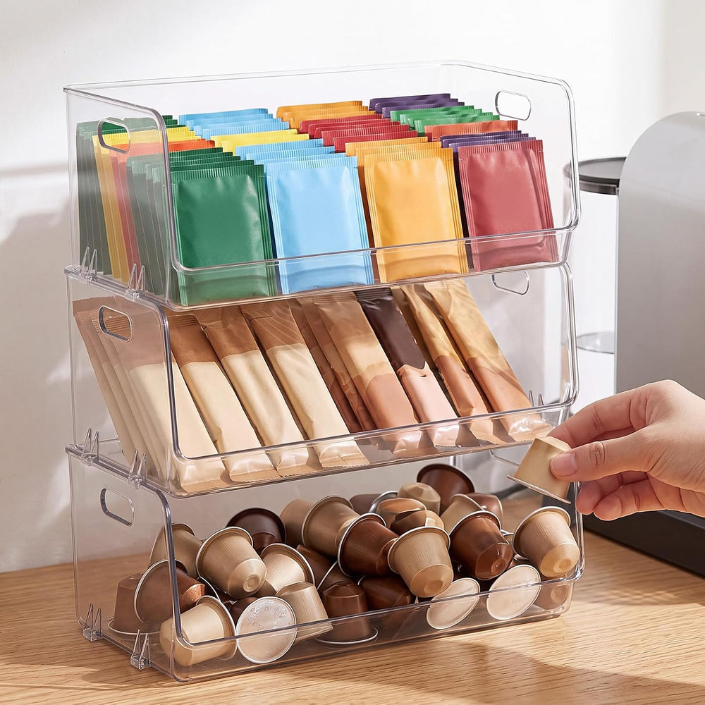 3 Pcs Stackable Storage Bins Open Front Clear Pantry Organizer