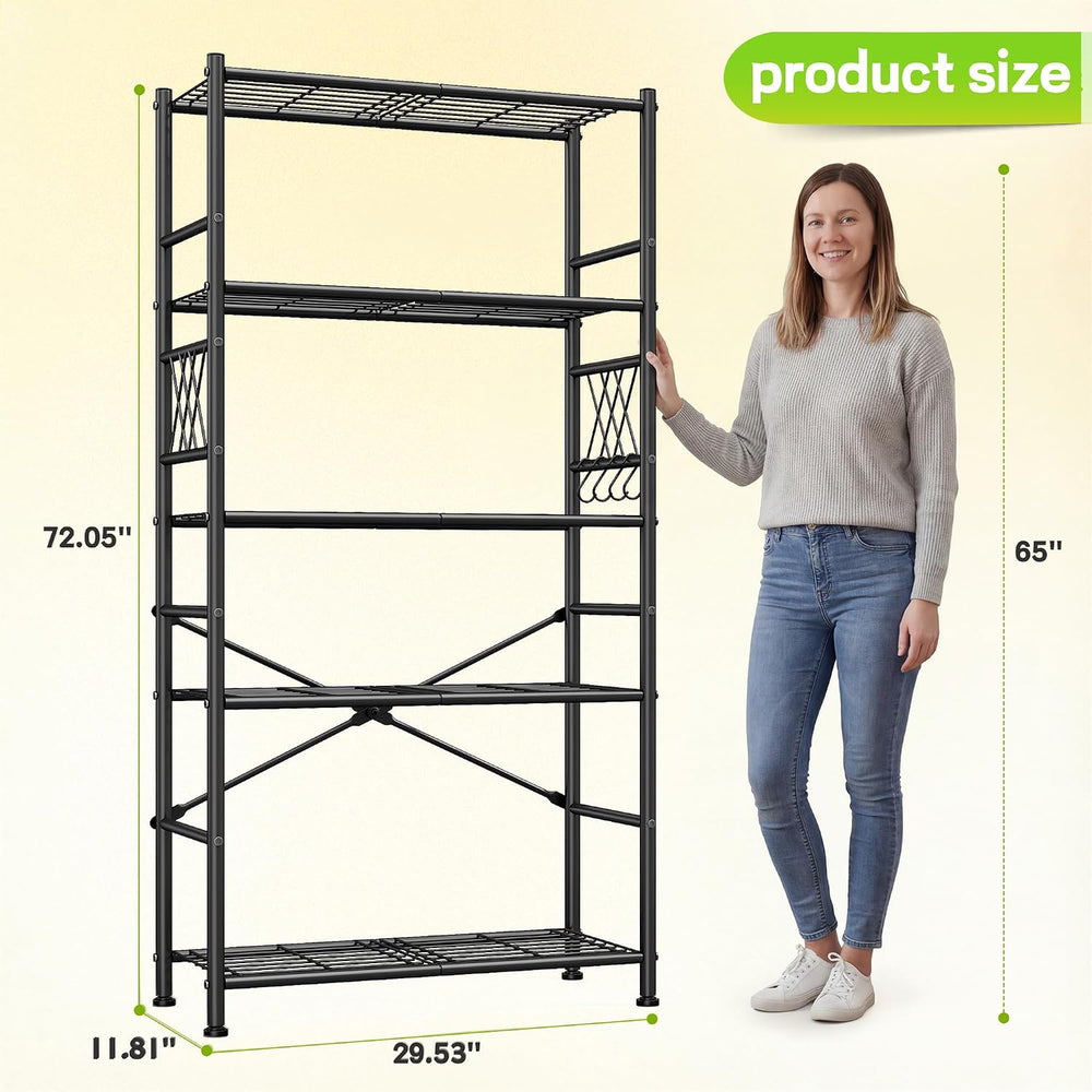 5-Storage Shelves Wire Shelving with Hooks, Metal Shelving Units Shelf Organi...